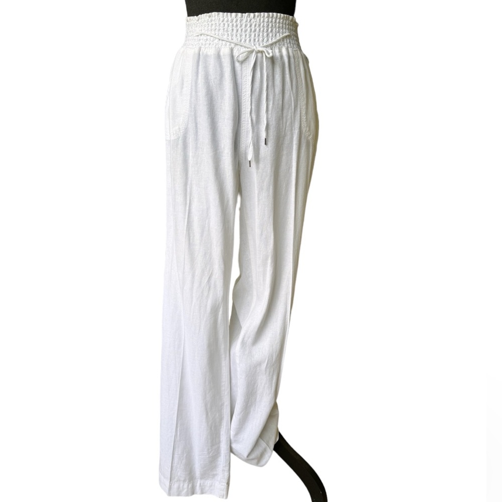 Cavallini  Linen Pants High Waisted Straight Leg Drawstring Pants with Pockets - Picture 3 of 7